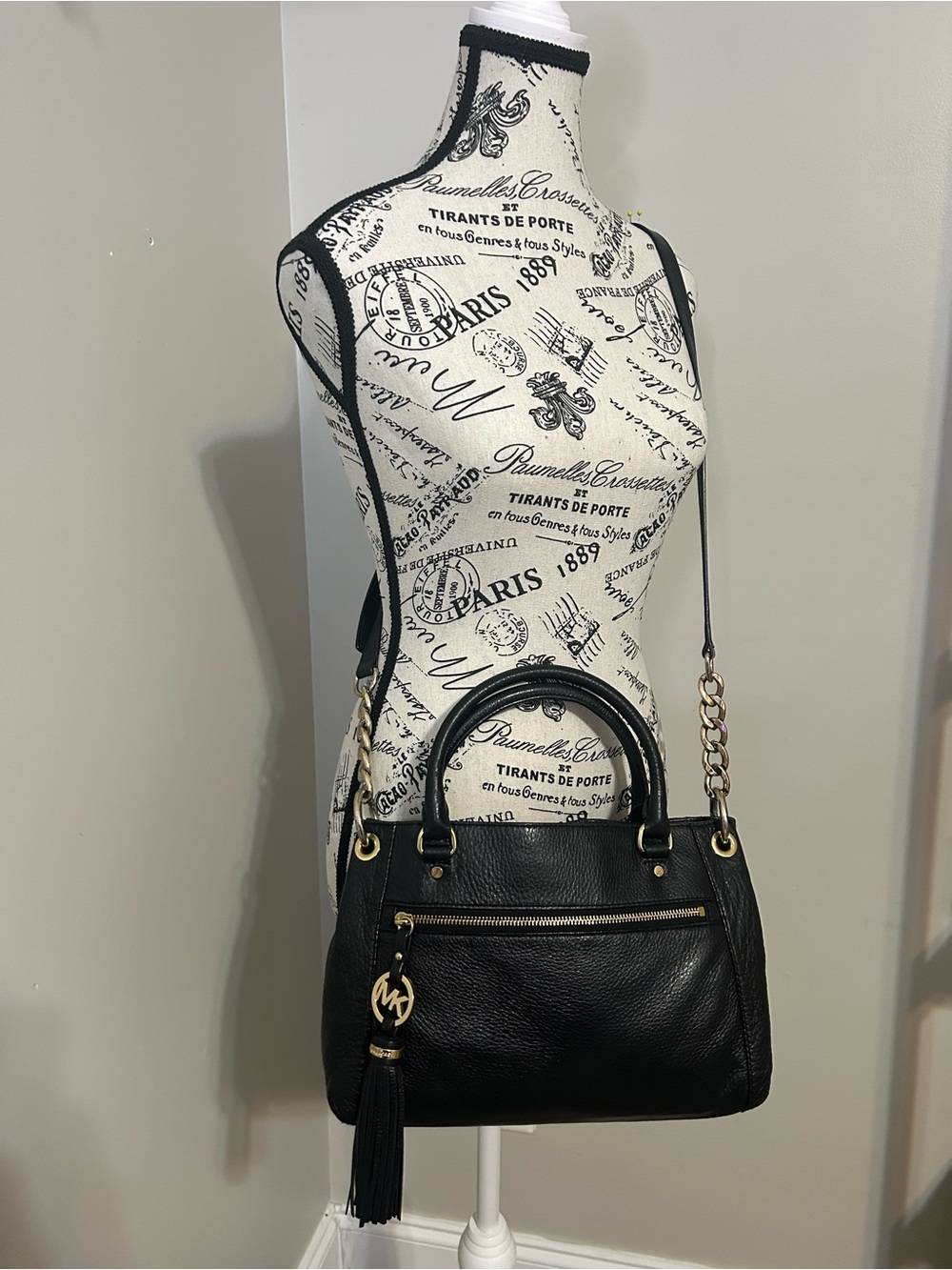 Michael Kors Black Leather Satchel with Tassel
